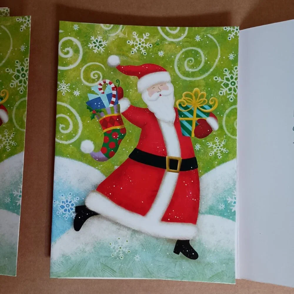 10 unused Christmas cards with envelopes Santa with gifts